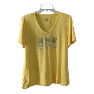 Casey & Key Women’s XL Yellow Rhinestone Pineapple T-Shirt